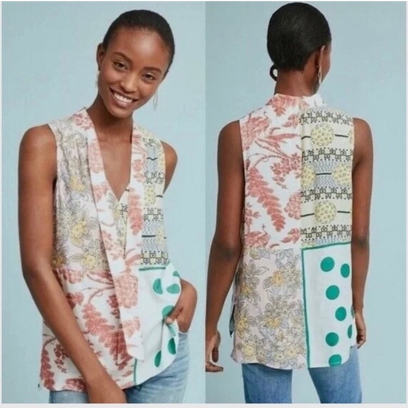 Moulinette Soeurs Pink and Green Blouse with Chic Silhouette - Picture 1 of 7